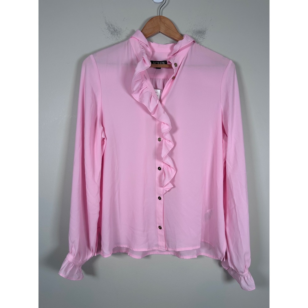J.Crew Ruffle Collar Blouse Women 8 Pink Coquette Barbiecore BP573 preppy NEW
